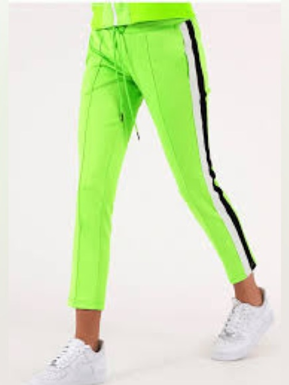 Pam & Gela Neon Green Side Stripe Track Pants Drawstring Athleisure Y2K Medium